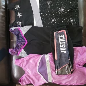 Girls gymnastics outfits (3) and pants (1) all size 7/8 kids